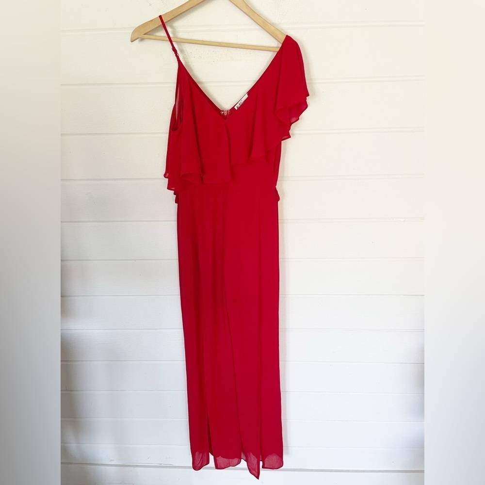 Red Asymmetrical Jumpsuit Romper  with Slits Size Medium